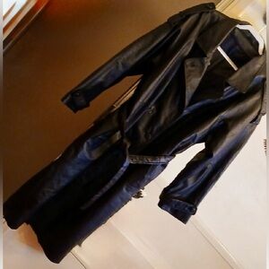 Black Leather Trench Coat. Women's Sz.XXL 16/18